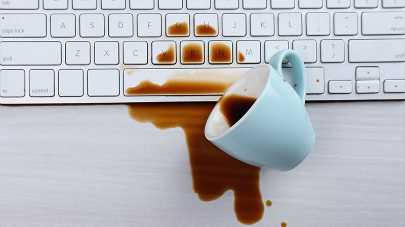 Spilled coffee on keyboard