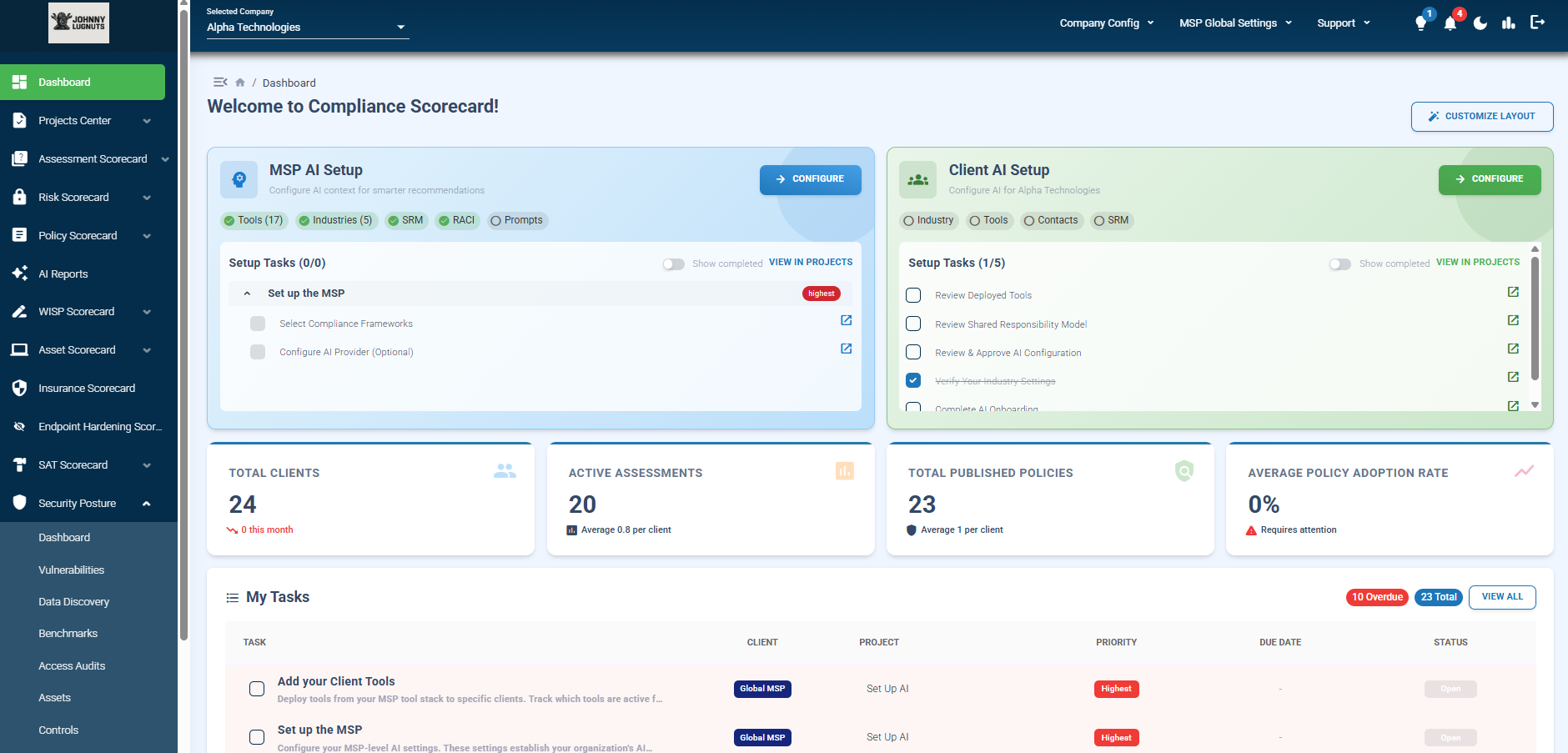Dashboard with optional AI setup