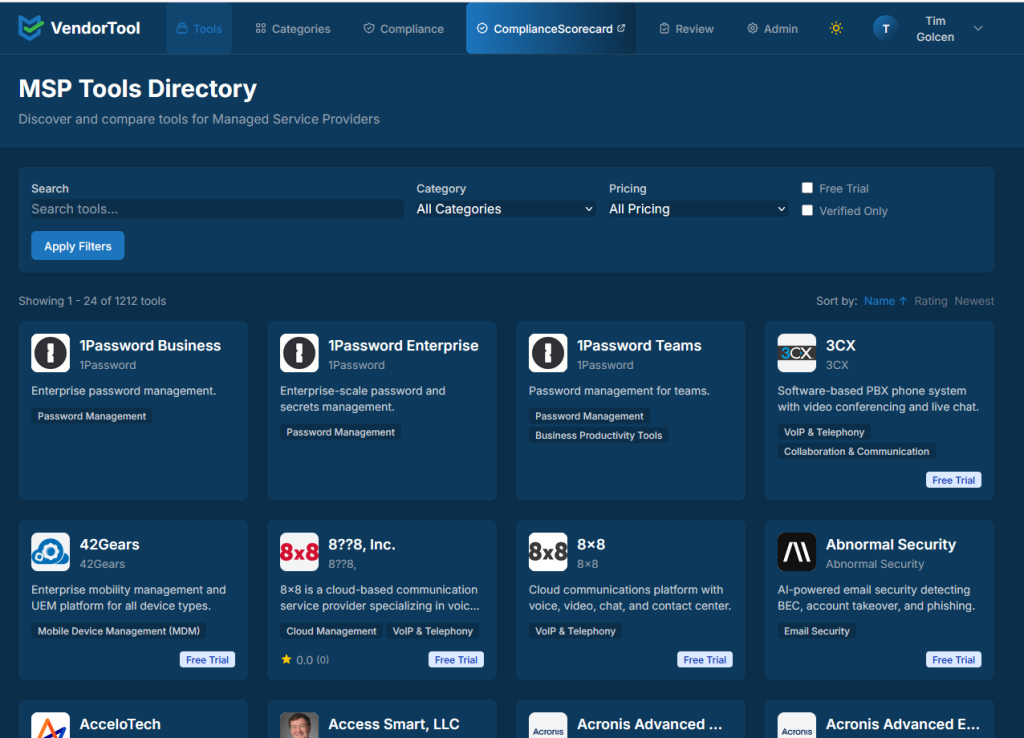 MSP Vendor Tool Database