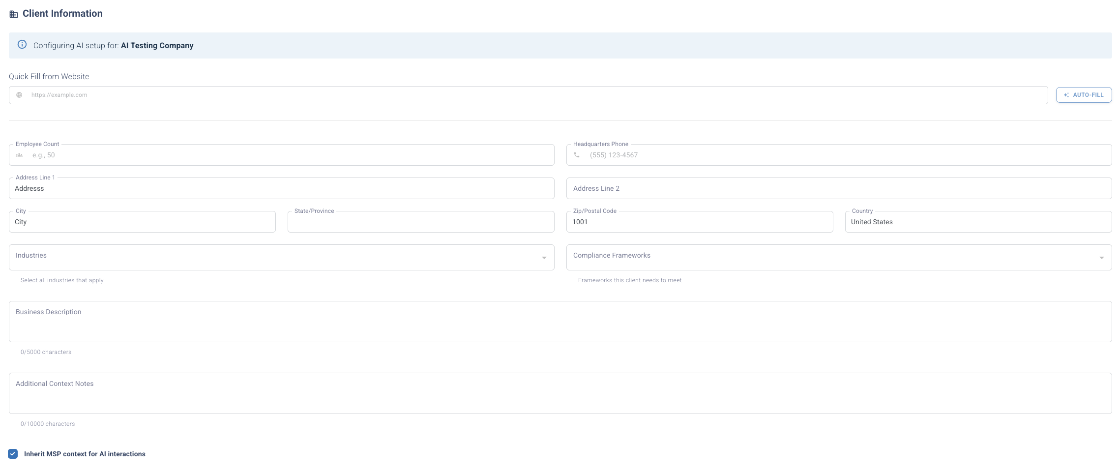 Client inheritance interface with inherited MSP tools
