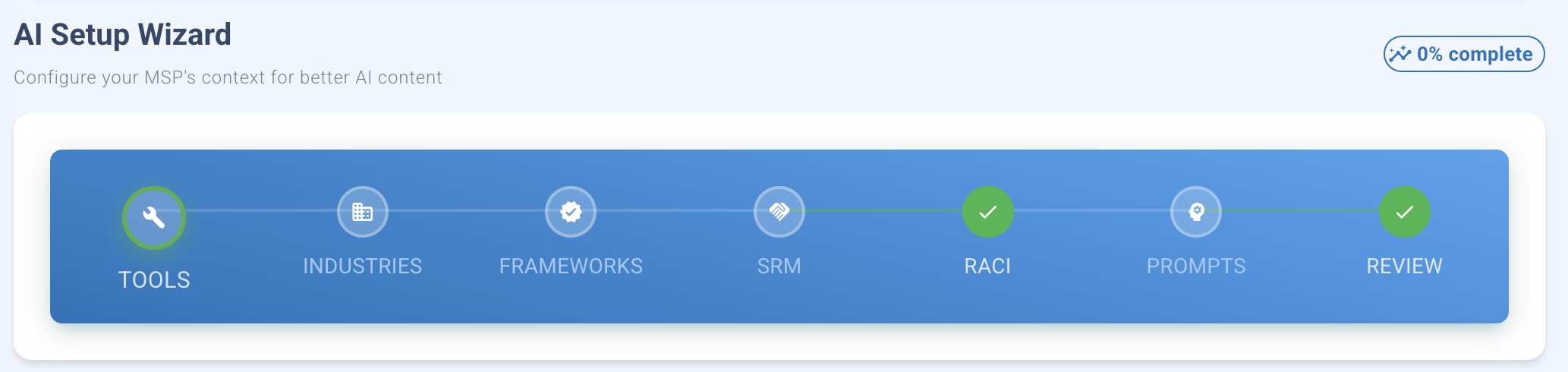 MSP Setup Wizard overview with step progression